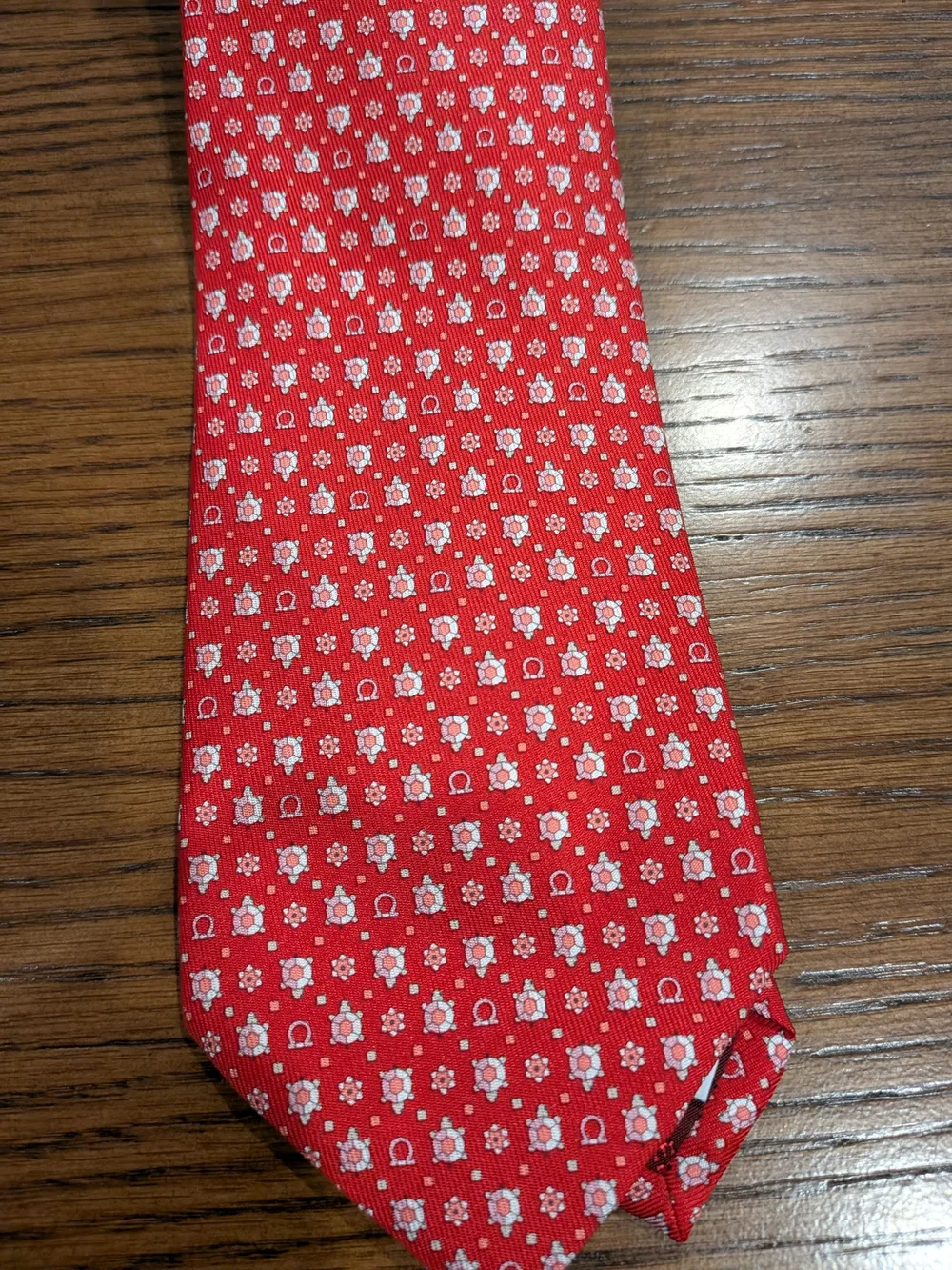 Salvatore Ferragamo Red Silk Tie with White Micro Pattern